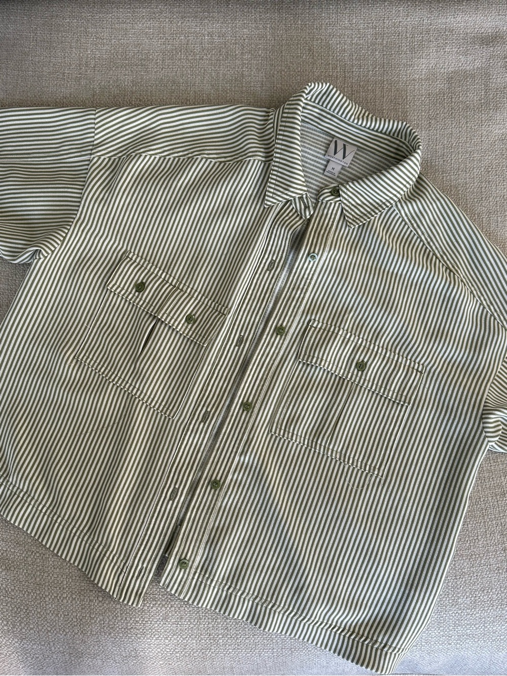 Olive & White Striped Button Up Shirt